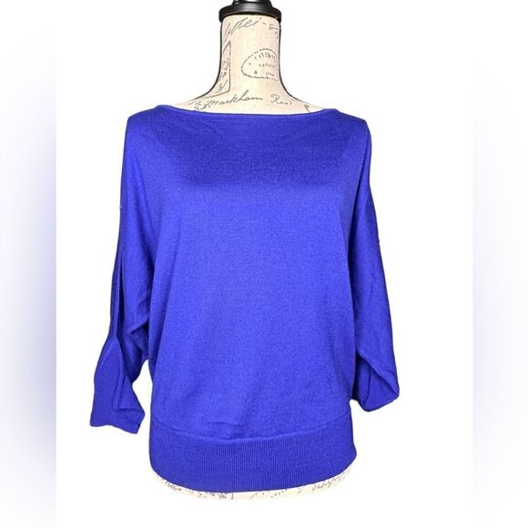 Anne Klein 100% Merino Wool blue dolman sleeves sweater, size Petite Large EUC - Picture 1 of 11